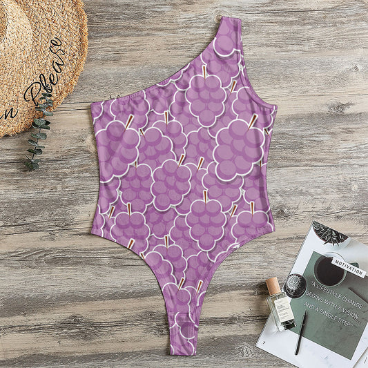 Cute Grape Pattern Print One Shoulder Bodysuit