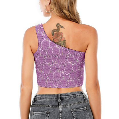 Cute Grape Pattern Print One Shoulder Crop Top