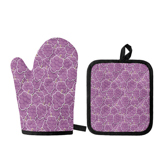 Cute Grape Pattern Print Oven Mitt And Pot Holder Set