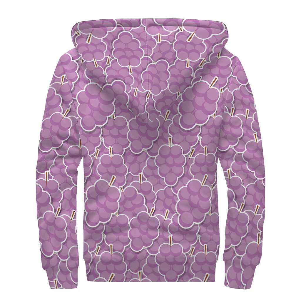 Cute Grape Pattern Print Sherpa Lined Zip Up Hoodie