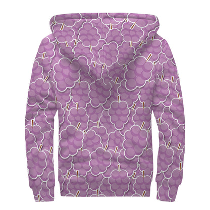 Cute Grape Pattern Print Sherpa Lined Zip Up Hoodie