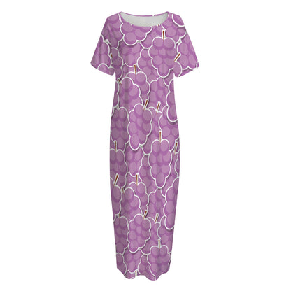 Cute Grape Pattern Print Short Sleeve Long Nightdress