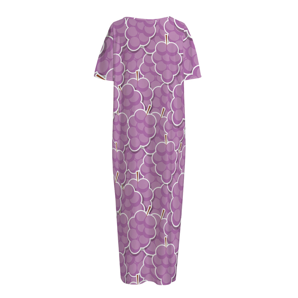 Cute Grape Pattern Print Short Sleeve Long Nightdress