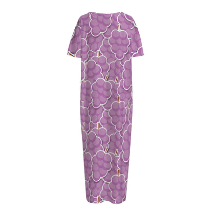 Cute Grape Pattern Print Short Sleeve Long Nightdress