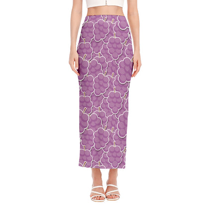 Cute Grape Pattern Print Side Slit Maxi Skirt
