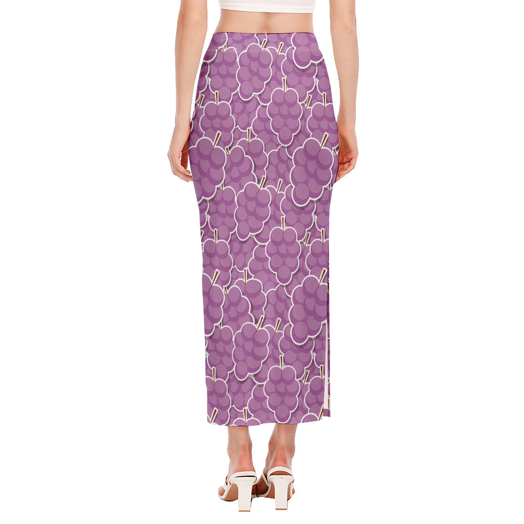 Cute Grape Pattern Print Side Slit Maxi Skirt