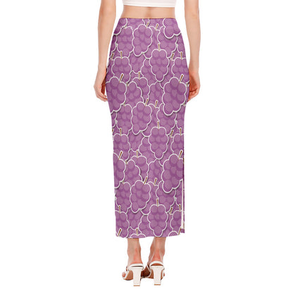 Cute Grape Pattern Print Side Slit Maxi Skirt