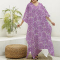 Cute Grape Pattern Print Silk V-Neck Kaftan Dress