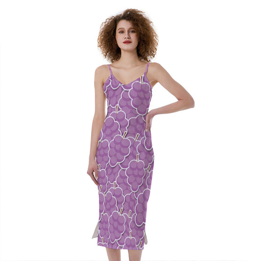 Cute Grape Pattern Print Slim Fit Midi Cami Dress