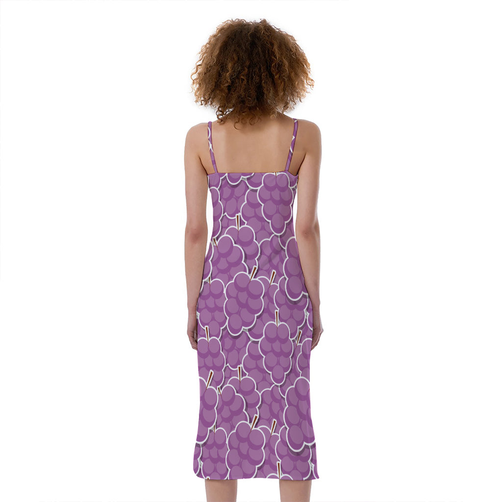 Cute Grape Pattern Print Slim Fit Midi Cami Dress