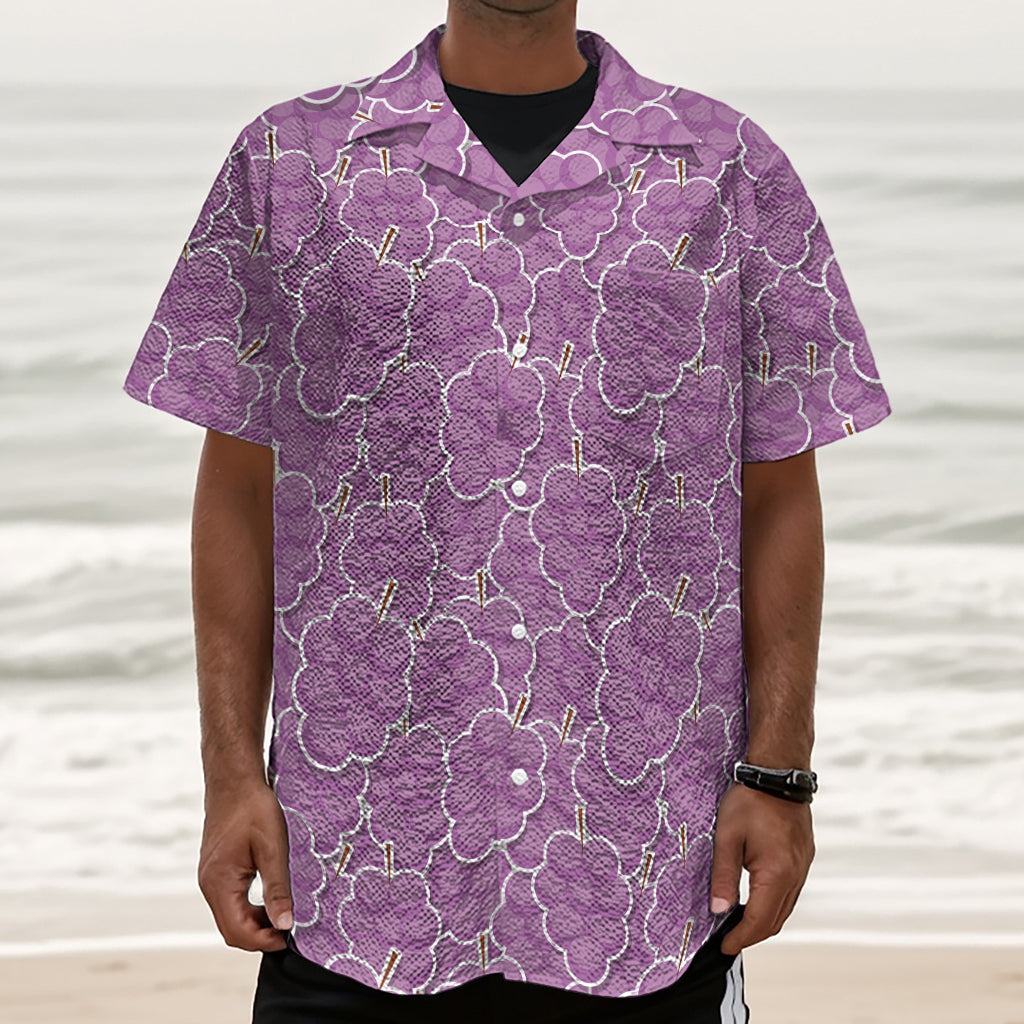 Cute Grape Pattern Print Textured Short Sleeve Shirt