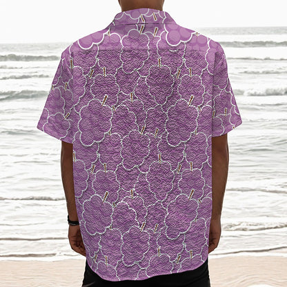 Cute Grape Pattern Print Textured Short Sleeve Shirt