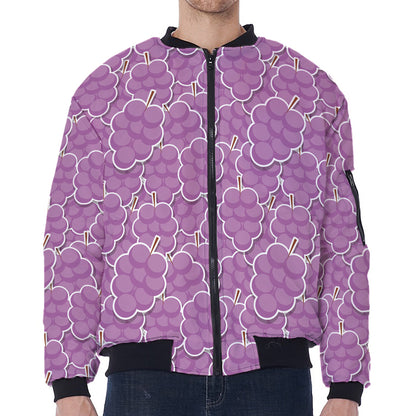 Cute Grape Pattern Print Zip Sleeve Bomber Jacket