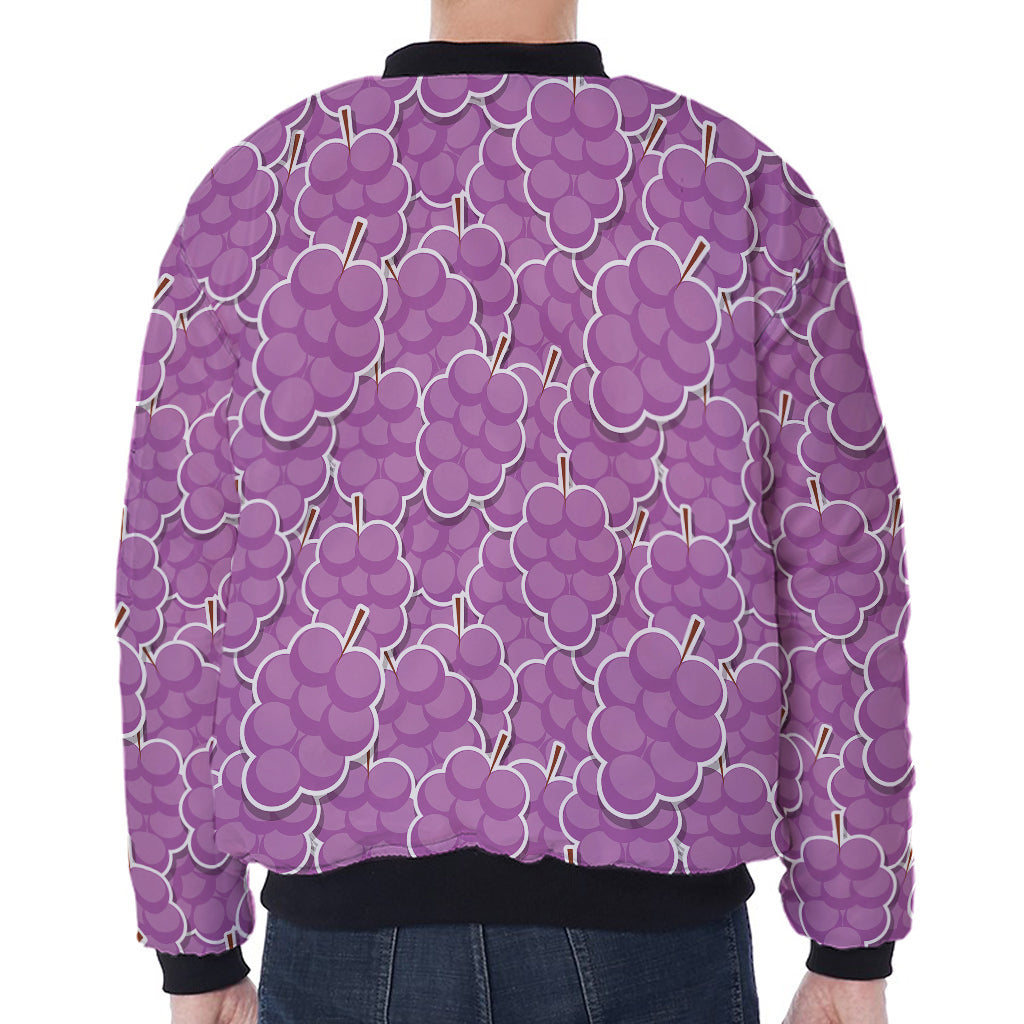 Cute Grape Pattern Print Zip Sleeve Bomber Jacket