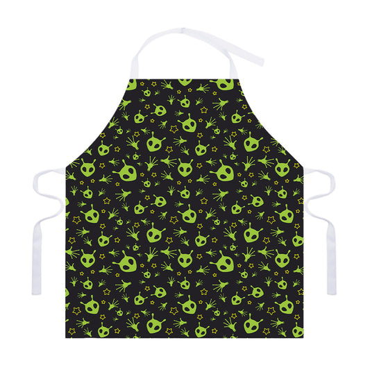 Cute Green Alien Pattern Print Adjustable Apron
