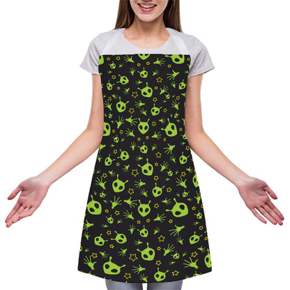 Cute Green Alien Pattern Print Adjustable Apron