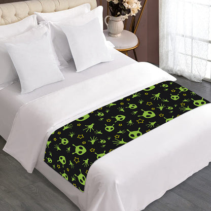 Cute Green Alien Pattern Print Bed Runner