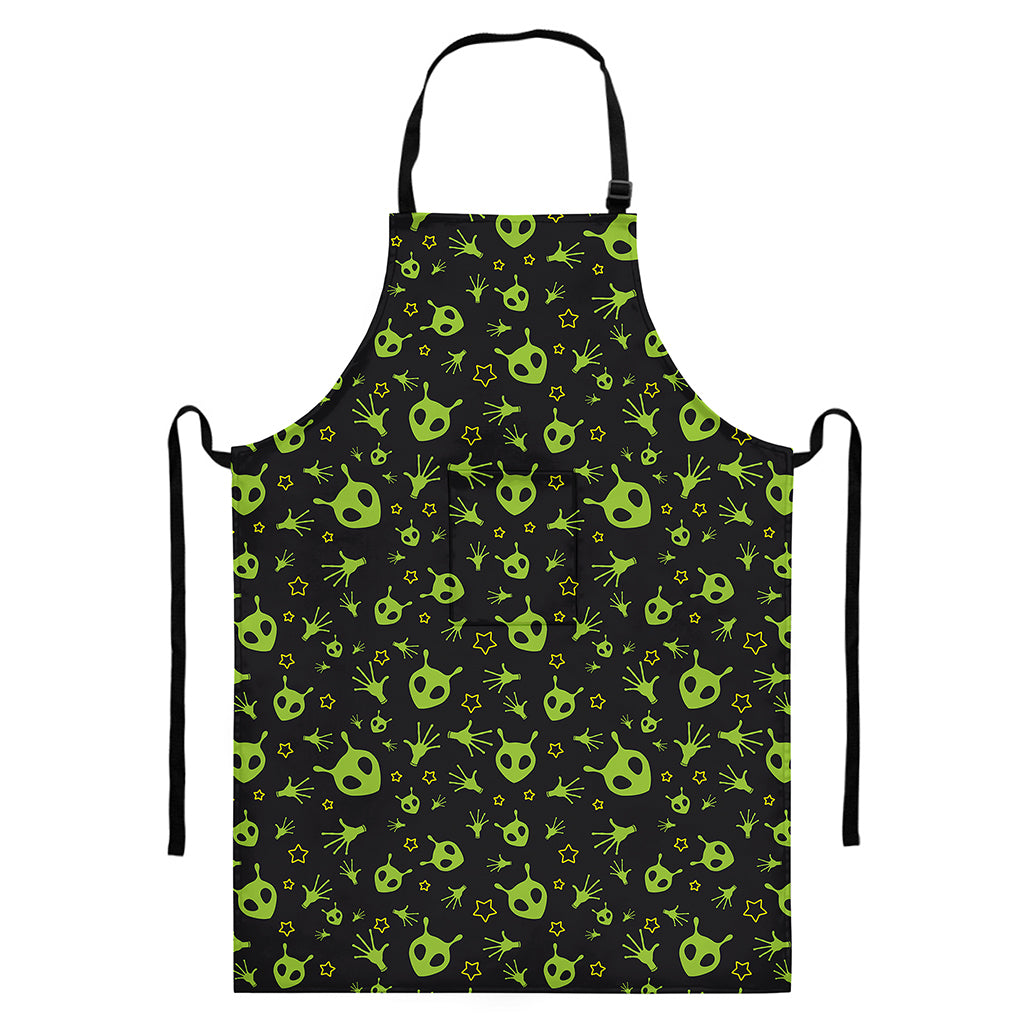 Cute Green Alien Pattern Print Bib Apron With Pocket