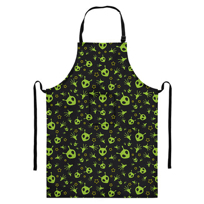 Cute Green Alien Pattern Print Bib Apron With Pocket