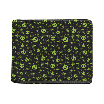 Cute Green Alien Pattern Print Bifold Wallet