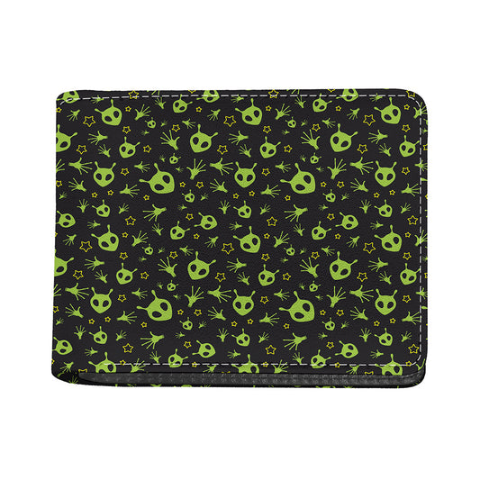 Cute Green Alien Pattern Print Bifold Wallet