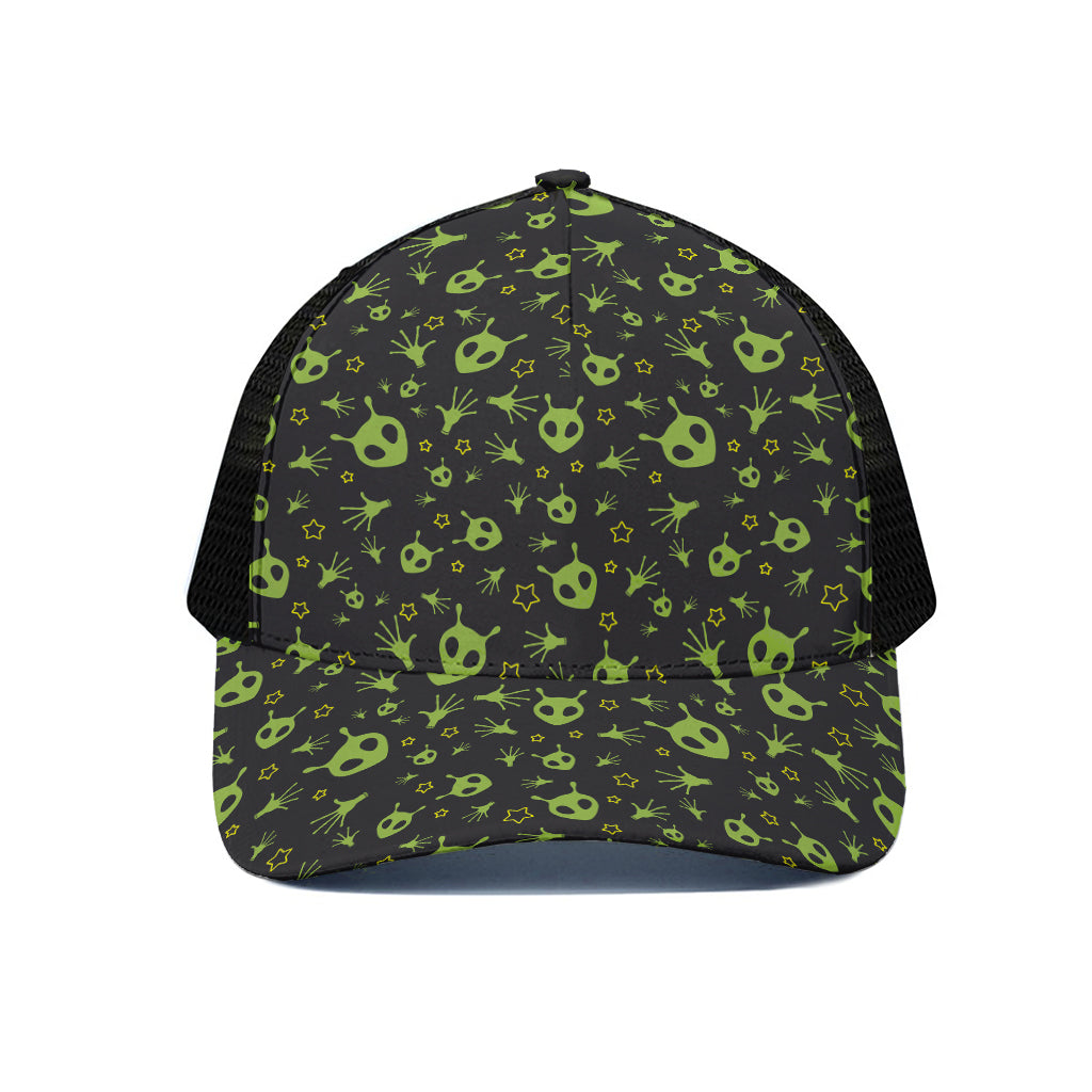 Cute Green Alien Pattern Print Black Mesh Trucker Cap