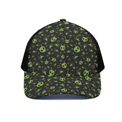 Cute Green Alien Pattern Print Black Mesh Trucker Cap