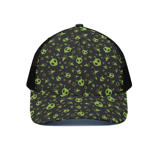 Cute Green Alien Pattern Print Black Mesh Trucker Cap