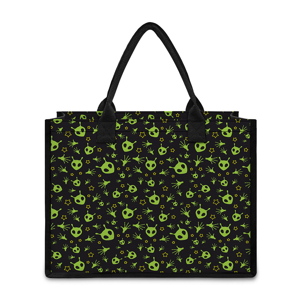Cute Green Alien Pattern Print Canvas Tote Bag