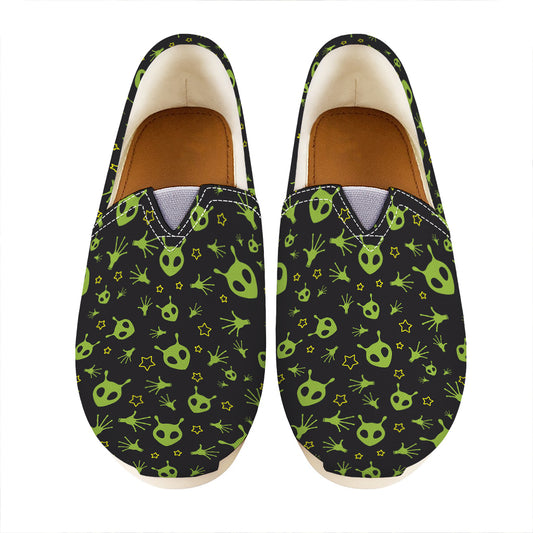 Cute Green Alien Pattern Print Casual Shoes