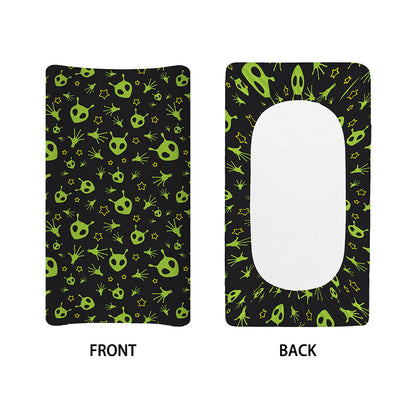 Cute Green Alien Pattern Print Changing Pad Cover