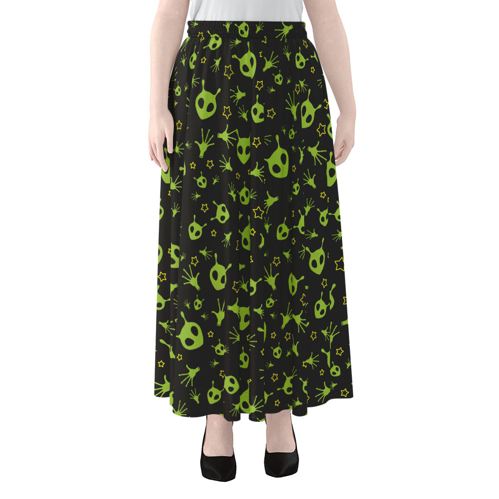 Cute Green Alien Pattern Print Chiffon Maxi Skirt