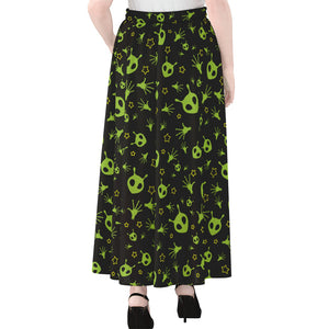 Cute Green Alien Pattern Print Chiffon Maxi Skirt