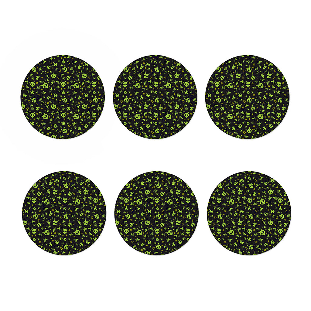 Cute Green Alien Pattern Print Coaster Set
