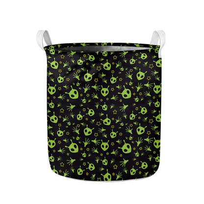 Cute Green Alien Pattern Print Collapsible Laundry Basket