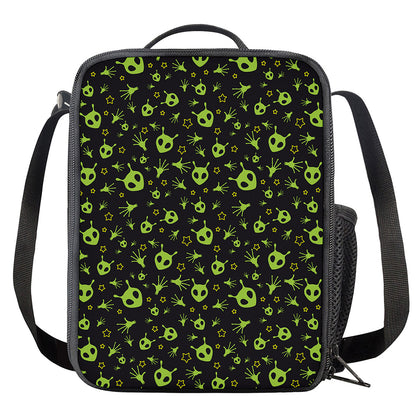 Cute Green Alien Pattern Print Crossbody Lunch Bag
