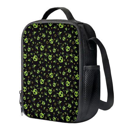 Cute Green Alien Pattern Print Crossbody Lunch Bag