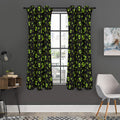 Cute Green Alien Pattern Print Grommet Curtain Panels