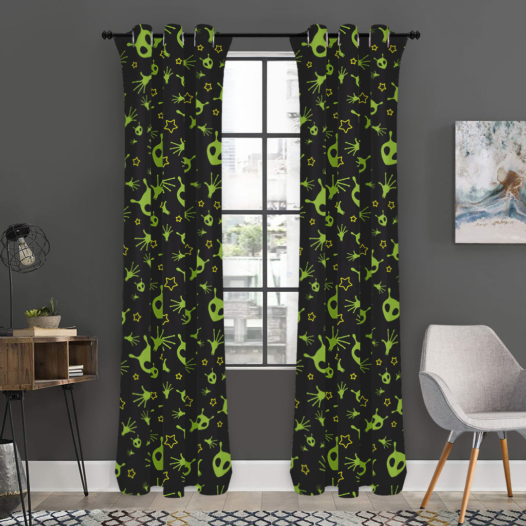 Cute Green Alien Pattern Print Curtain