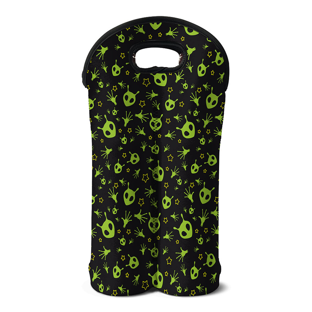 Cute Green Alien Pattern Print Double Neoprene Wine Tote