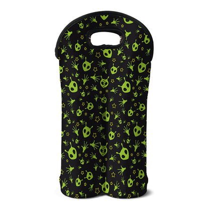 Cute Green Alien Pattern Print Double Neoprene Wine Tote