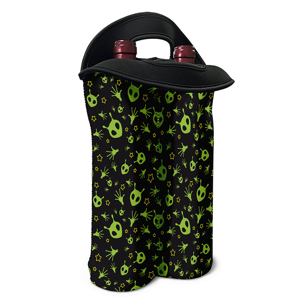 Cute Green Alien Pattern Print Double Neoprene Wine Tote