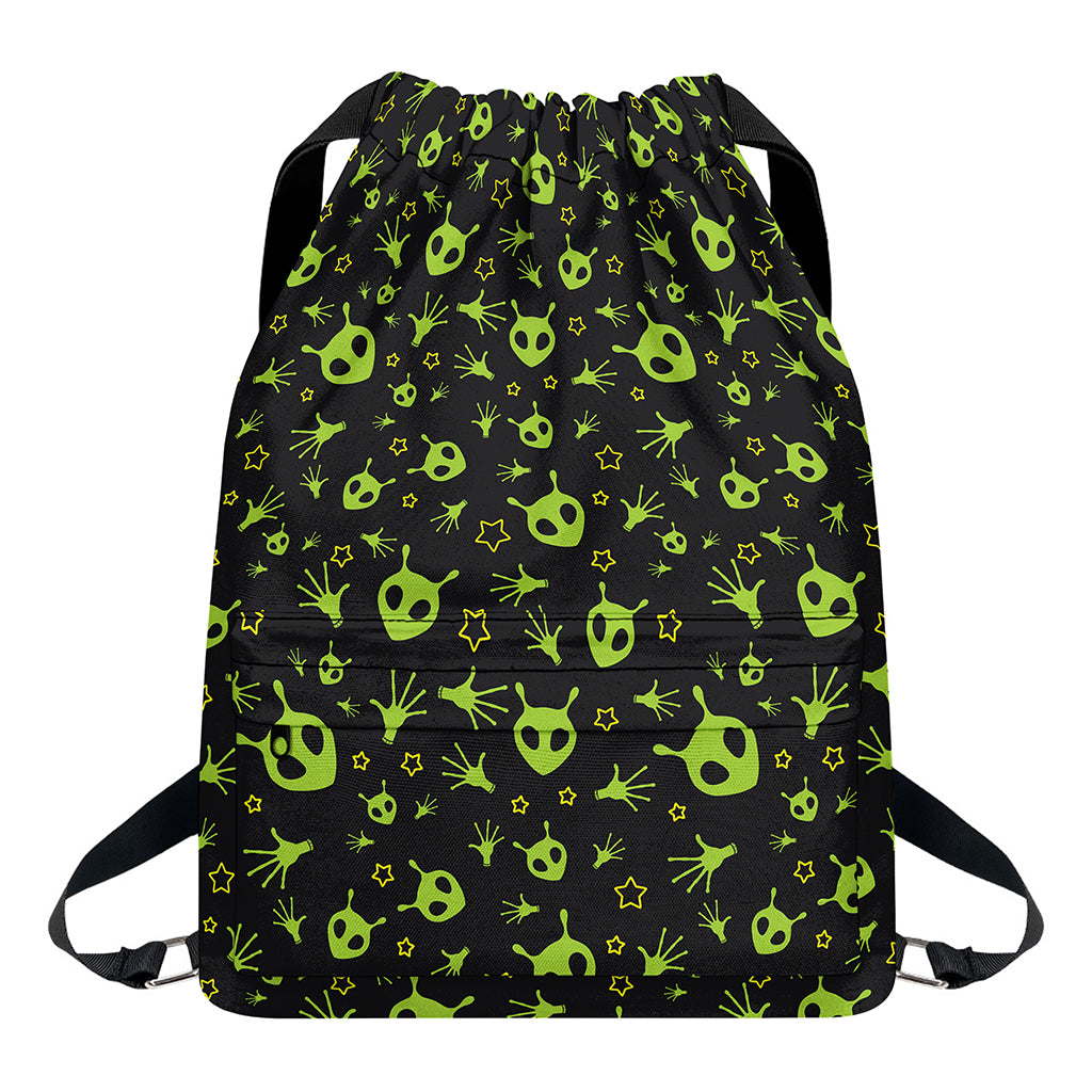 Cute Green Alien Pattern Print Drawstring Backpack