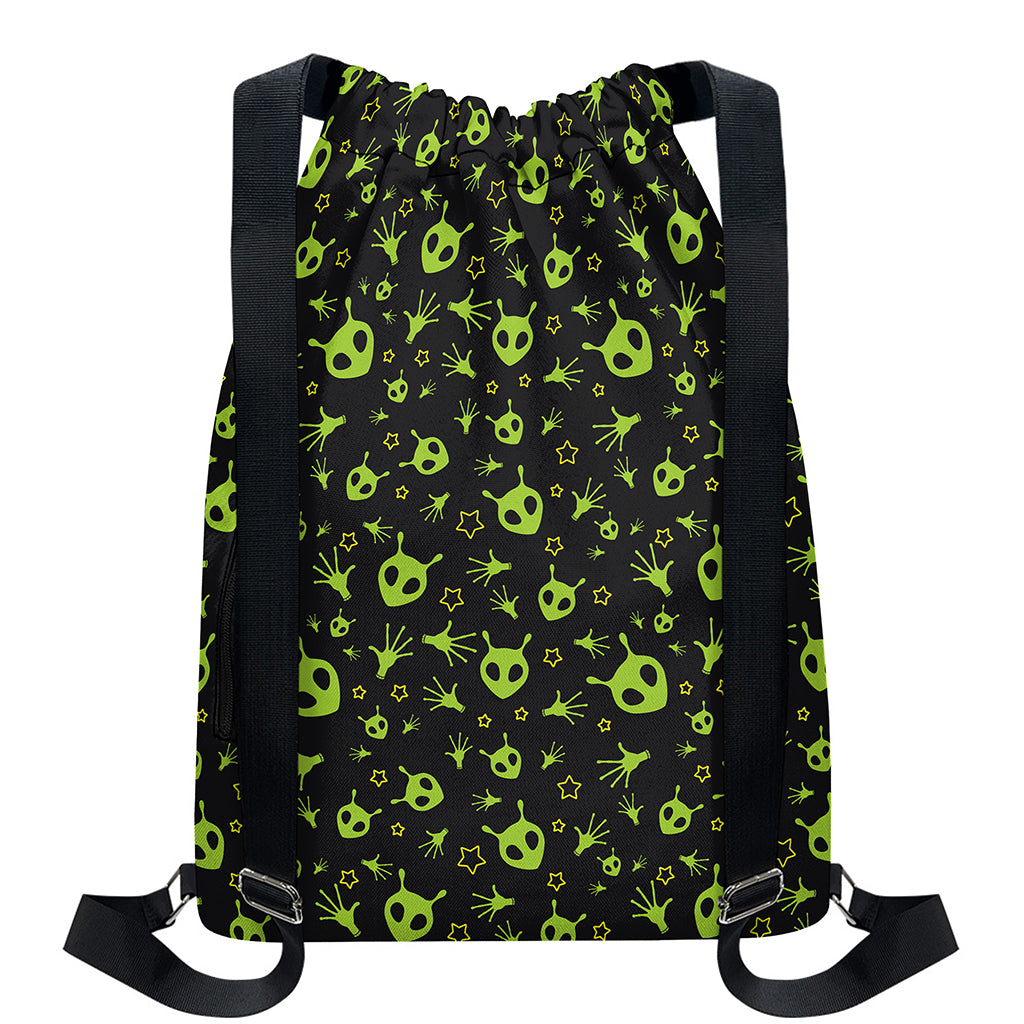 Cute Green Alien Pattern Print Drawstring Backpack