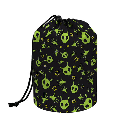 Cute Green Alien Pattern Print Drawstring Makeup Bag