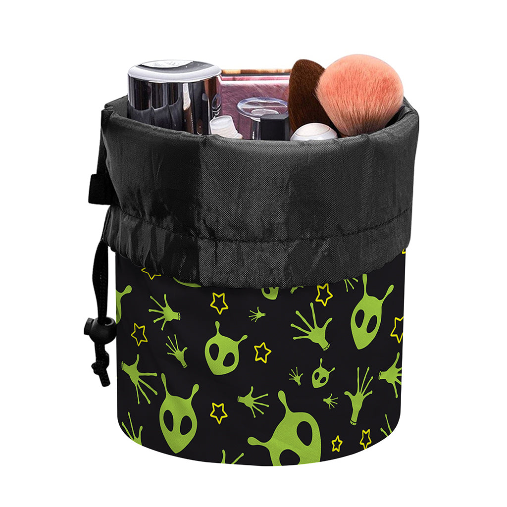 Cute Green Alien Pattern Print Drawstring Makeup Bag