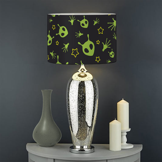 Cute Green Alien Pattern Print Drum Lamp Shade