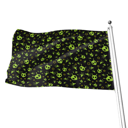 Cute Green Alien Pattern Print Flag