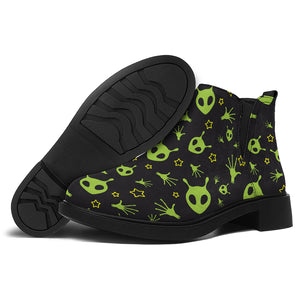 Cute Green Alien Pattern Print Flat Ankle Boots