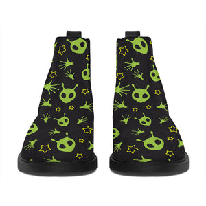 Cute Green Alien Pattern Print Flat Ankle Boots